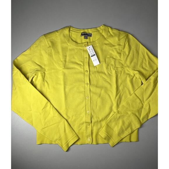 J Crew New Jackie Cardigan Premium Ultra Fine Cotton Blend Womens Medium Citron - Picture 1 of 11